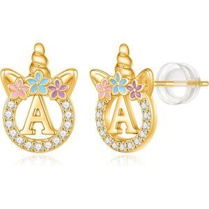 Women's Rose Gold Plated Sterling Silver Unicorn Stud Earrings Jewelry Gifts